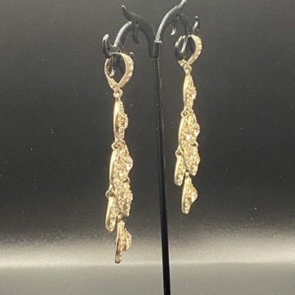 Givenchy Chandelier Earrings Gold Tone Champagne Crystal Pageant Prom Bridal 3" - Picture 3 of 8